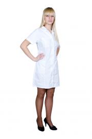 №2 - Халат женский для медицинских работников с центральной застежкой на пуговицы, коротким втачным рукавом, 1 нагрудным и 2 боковыми карманами.