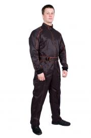 №6 - Комбинезон рабочий с центральной застежкой на молнию, с 2 боковыми карманами, воротник стойка с застежкой на липучку, рукав реглан с трикотажной манжетой, по талии комбинезон регулируется поясом с липучкой. Отделан ярким кантом.